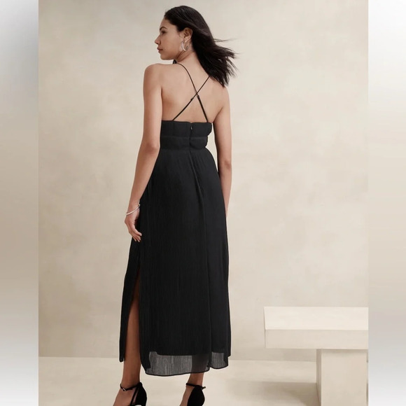 NWT Banana Republic Pleated Maxi Adjustable Straps Black Dress Size 12 - Picture 3 of 14